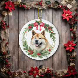 Akita Hund Red Bow Holly Wandeans Julgransprydnad Keramik