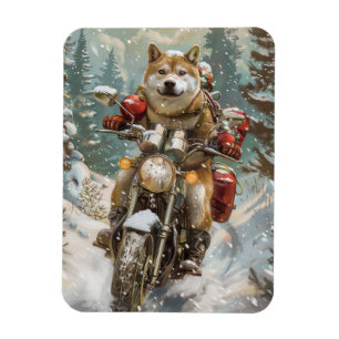 Akita Hund Ridande Motorcykel Jul Magnet