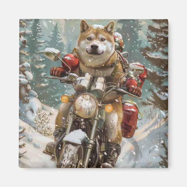 Akita Hund Riding Motorcykel jul Magnet (Framsidan)