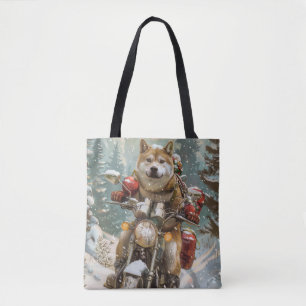 Akita Hund Riding Motorcykel jul Tygkasse