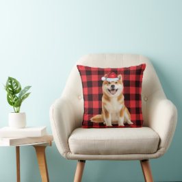 Akita Hund Röd Buffalo Rutig Jul Högtid Kudde