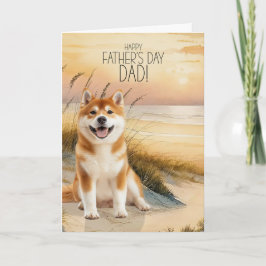 Akita Hund Solnedgång Strand Fars Dag Helgkort