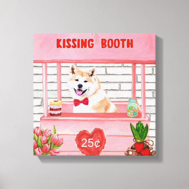 Akita Hund Valentindagen Kissing Booth Canvastryck (Framsida)