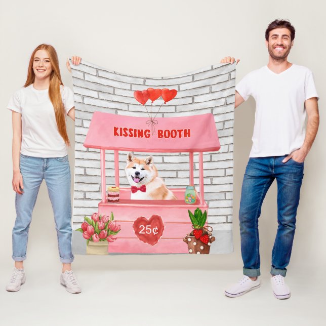 Akita Hund Valentindagen Kissing Booth Fleecefilt (På plats)