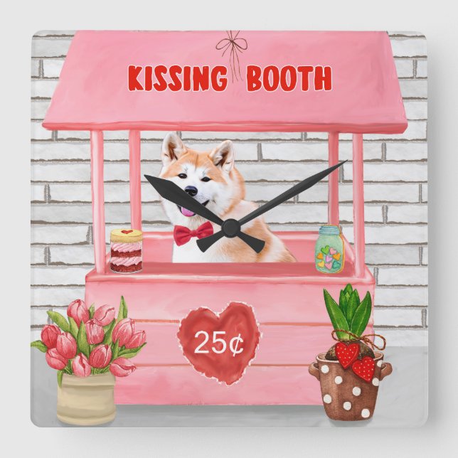 Akita Hund Valentindagen Kissing Booth Fyrkantig Klocka (Framsida)