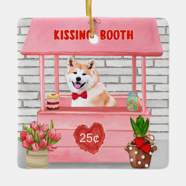 Akita Hund Valentindagen Kissing Booth Julgransprydnad Keramik (Framsida)