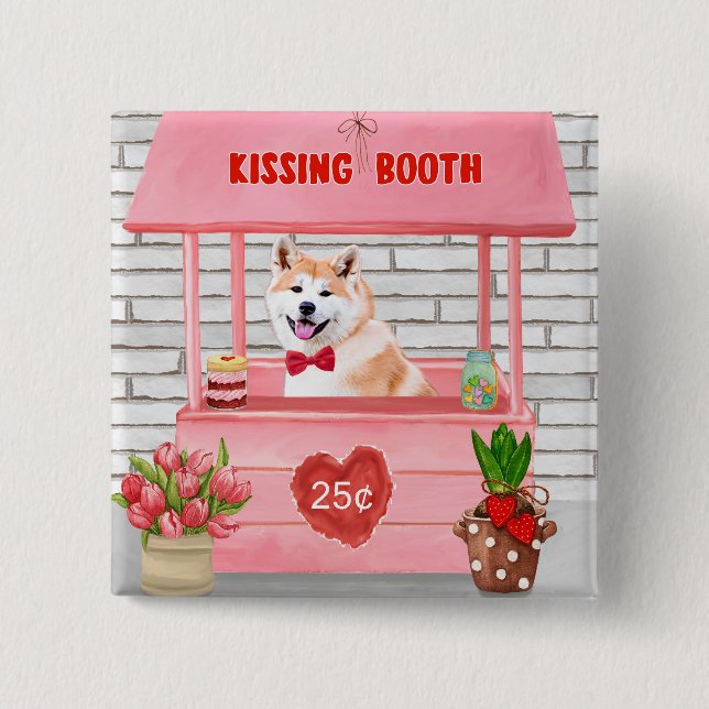 Akita Hund Valentindagen Kissing Booth Knapp (Framsida)