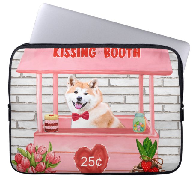 Akita Hund Valentindagen Kissing Booth Laptop Fodral (Framsidan)