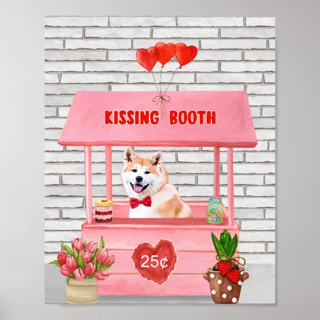 Akita Hund Valentindagen Kissing Booth Poster (Framsidan)
