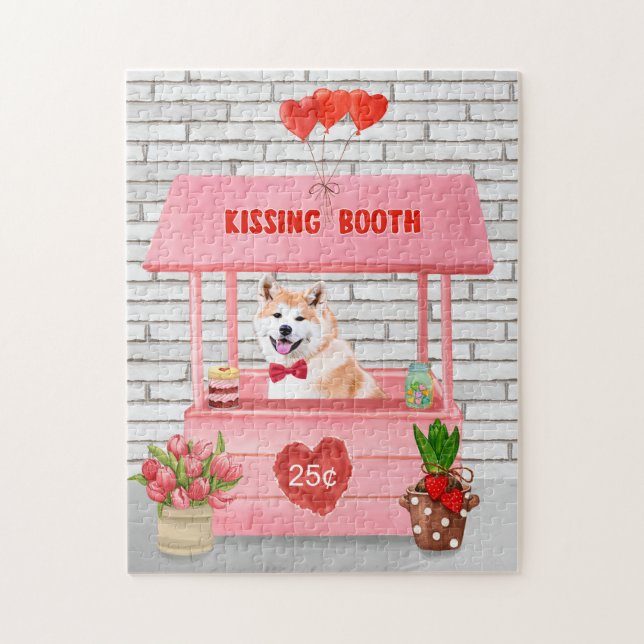 Akita Hund Valentindagen Kissing Booth Pussel (Vertikal)