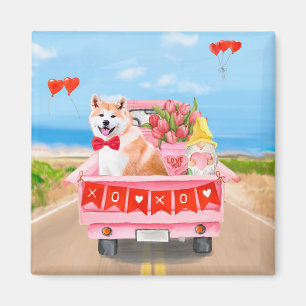 Akita Hund Valentindagen Lastbil Hearts Magnet