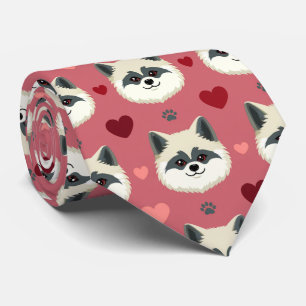 Akita Hund Valentine Hjärtan Mönster Söt Kärlek Slips