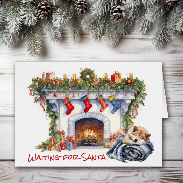 Akita Hund Wait for Santa Hälsningskort (Skapare uppladdad)