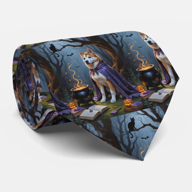 Akita Hund Whimsical Halloween-målning Slips (Rullad)