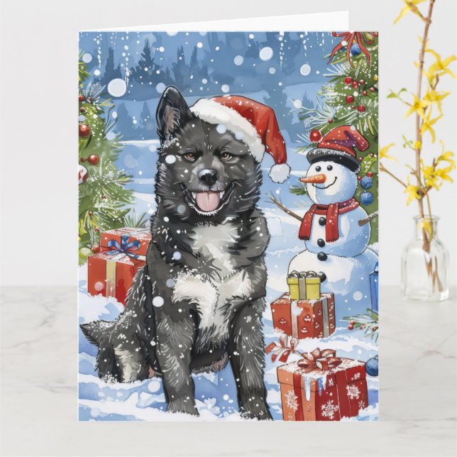 Akita Hund Winter Wonderland jul Joy Kort (Gul blomma)