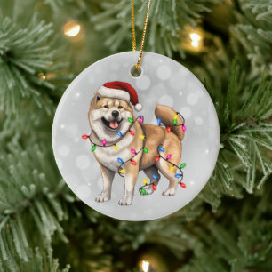 Akita Hund Wrapped i julafton Ljus Julgransprydnad Keramik