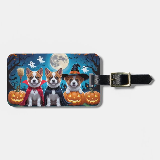 Akita Hundar Pumpkin Halloween Funny Bagagebricka (Horisontell Framsida)