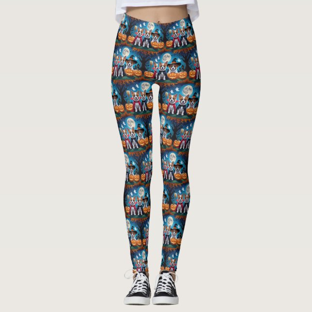 Akita Hundar Pumpkin Halloween Funny Leggings (Framsida)