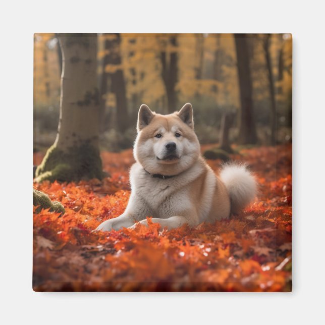 Akita i Höst löv Fall Inspired Magnet (Framsidan)
