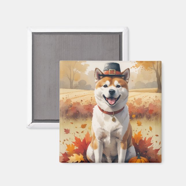 Akita i Höst löv Thanksgiving Art Magnet (Front/Back)