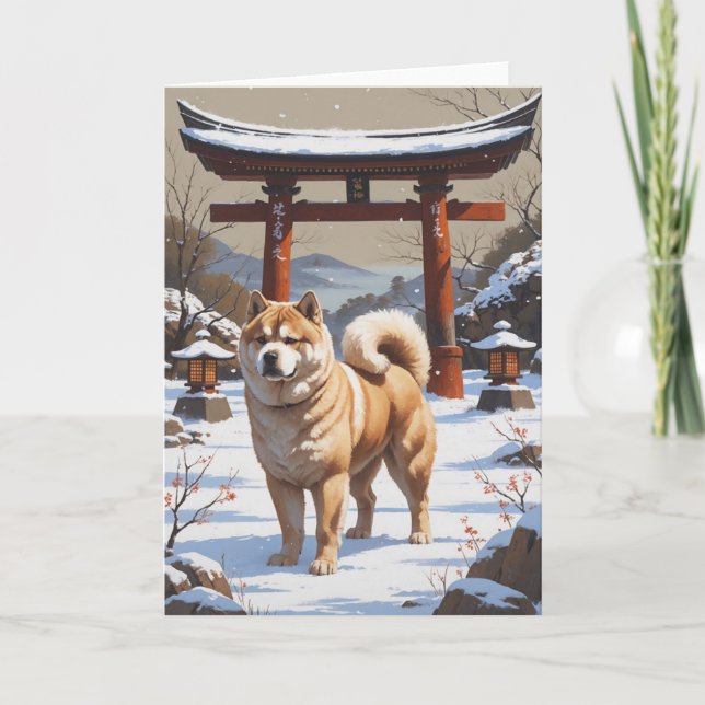 Akita i japansk vinterlandskap traditionell konst kort (Framsida)