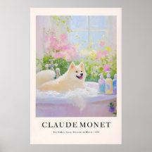 Akita Inu Badrum Konsttryck Monet Stil Hundälskare