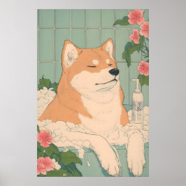 Akita Inu Badrumstryck Rolig Hund i Badkar i Poster