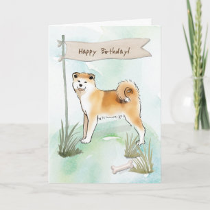 Akita Inu Breed Hund under födelsedagsskylt Kort
