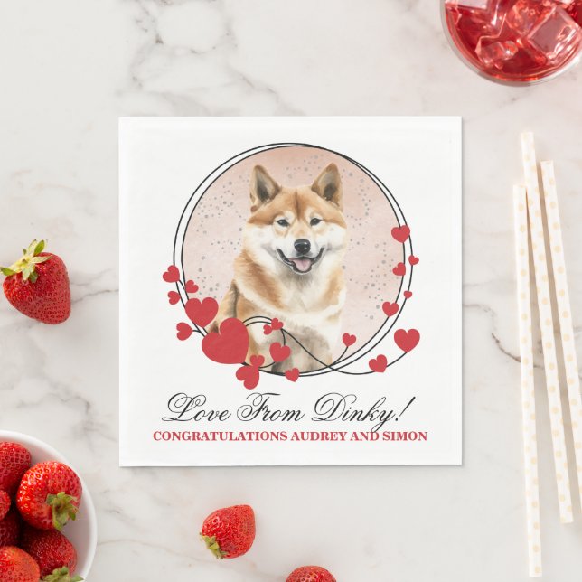 Akita Inu Bröllop Red Heart Bröllop Hund Photo Pappersservett (Insitu)