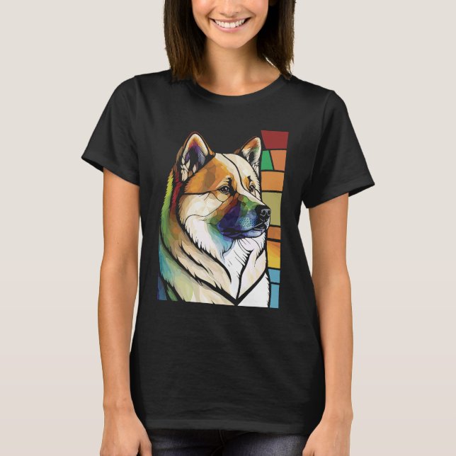 Akita Inu  Colorful Stained Glass Pop T Shirt (Framsida)