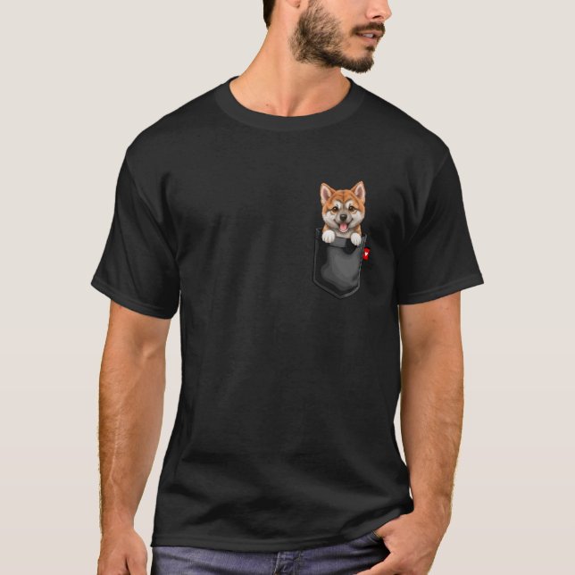 Akita Inu Dog in Pocket Peeking Cute Puppy Dog   1 T Shirt (Framsida)
