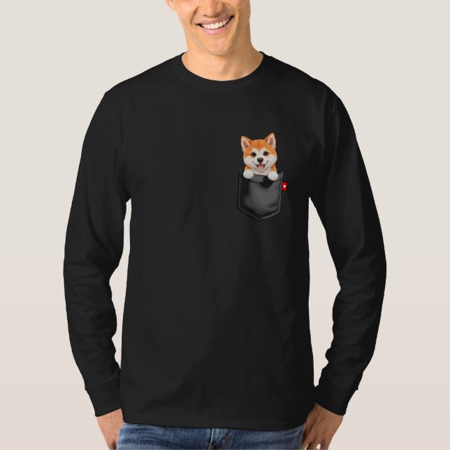 Akita Inu Dog in Pocket Peeking Cute Puppy Dog   2 T Shirt (Framsida)