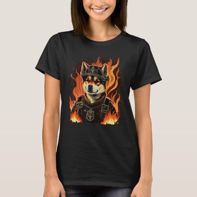 Akita Inu Fireman on Firefighter Akita Inu T Shirt (Framsida)