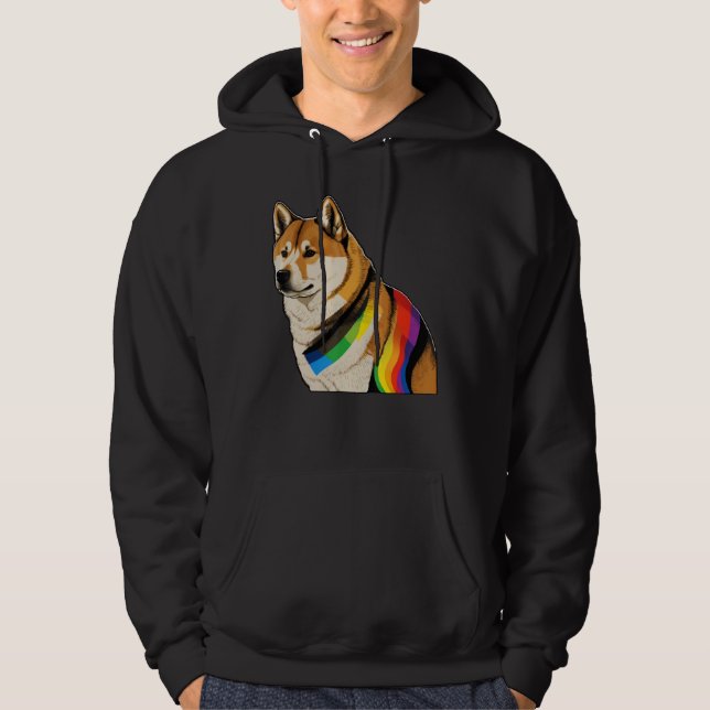 Akita Inu Gay Pride Dog LGBT Rainbow Flag on Akita Hoodie (Framsida)
