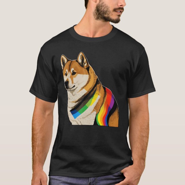 Akita Inu Gay Pride Dog LGBT Rainbow Flag on Akita T Shirt (Framsida)