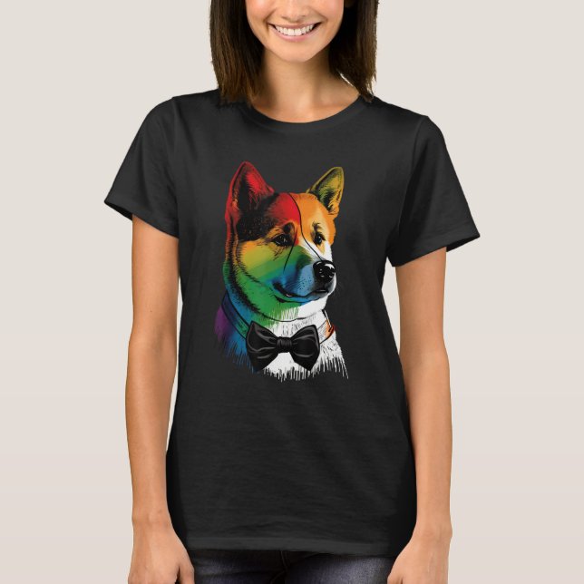 Akita Inu Gay Pride Dog LGBT Rainbow Flag on Akita T Shirt (Framsida)
