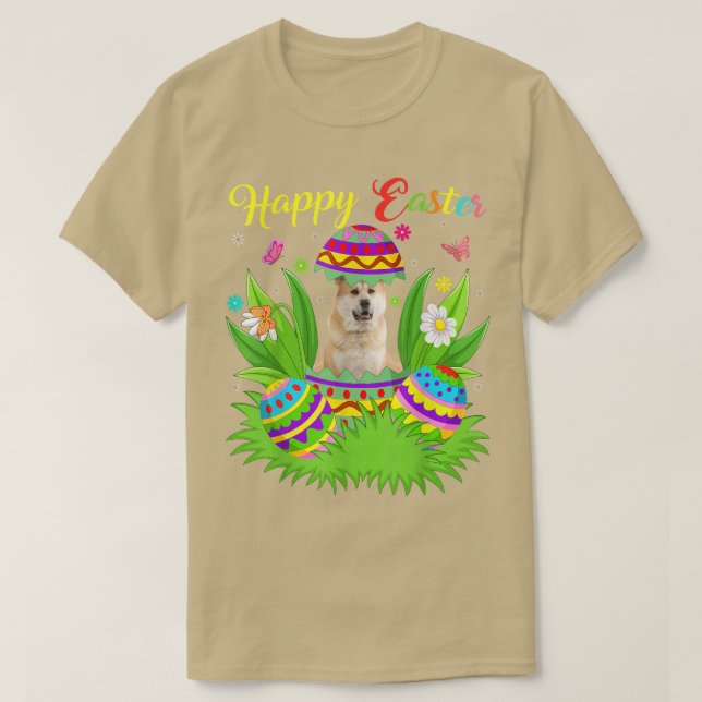 Akita Inu Hund älskare Blommigt Påskägg Funny Akit T Shirt (Design framsida)