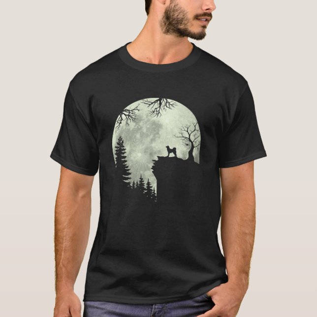 Akita Inu Hund och Måne Howl i Forest Hund Hallowe T Shirt (Framsida)