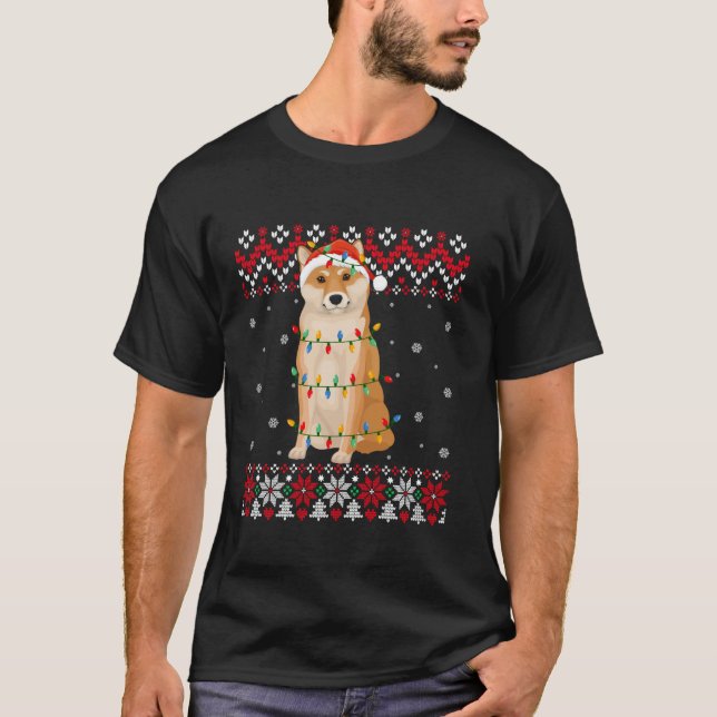 Akita Inu Hund Santa Hat Manar Women Kids Ugly Kri T Shirt (Framsida)