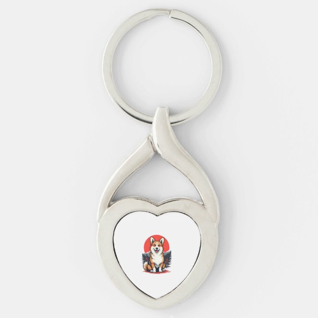 Akita Inu Hund Twisted Heart Silverfärgad Nyckelring (Framsidan)
