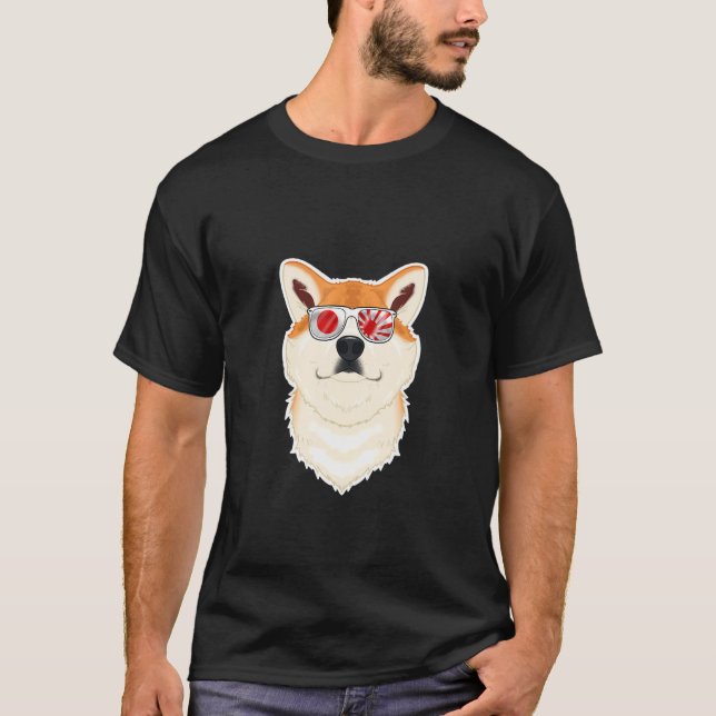 Akita Inu Japan Sunglass I Japansk Flagga 1 T Shirt (Framsida)