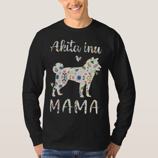 Akita Inu Mama Floral Dog Mom Love T Shirt (Framsida)