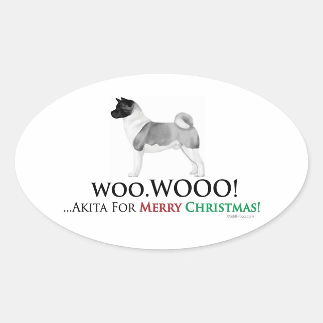 Akita jul Oval Sticker Ovalt Klistermärke (Framsida)