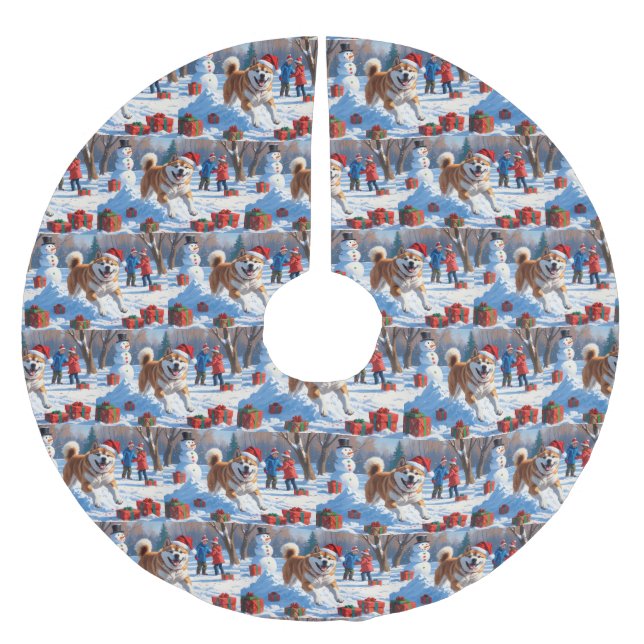Akita julfestlig snöscen  julgransmatta borstad polyester (Framsidan)