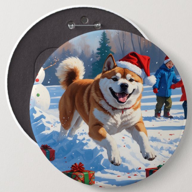 Akita julfestlig snöscen  knapp (Framsida & baksida)
