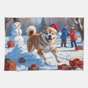 Akita julfestlig snöscen kökshandduk