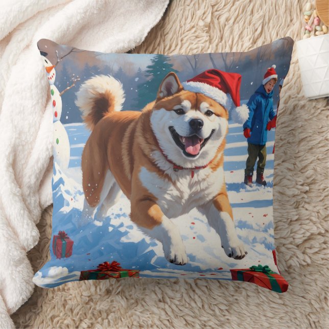 Akita julfestlig snöscen  kudde (Filt)