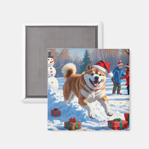 Akita julfestlig snöscen magnet