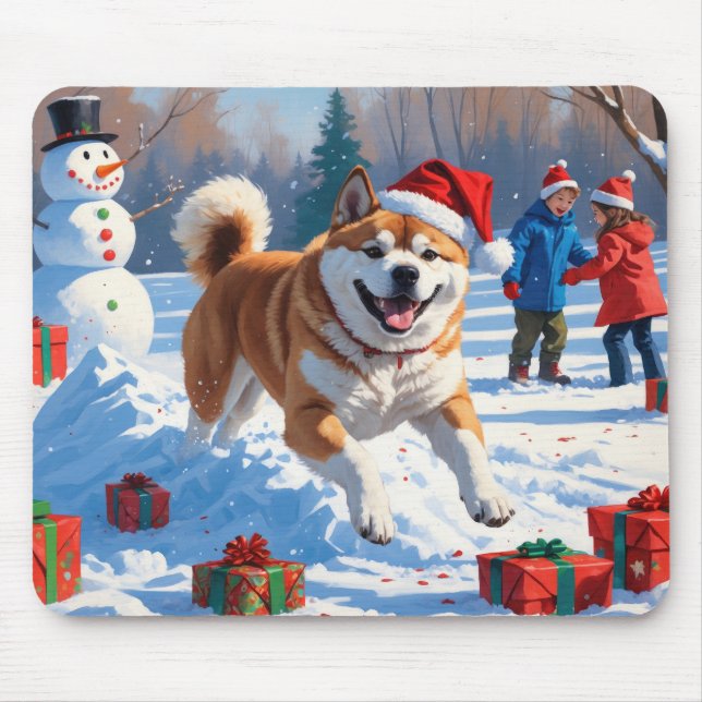 Akita julfestlig snöscen  musmatta (Framsidan)