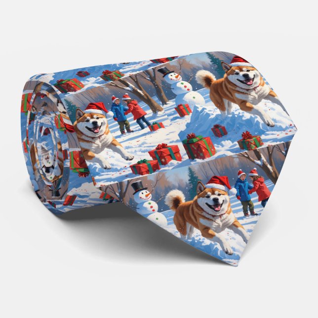 Akita julfestlig snöscen  slips (Rullad)